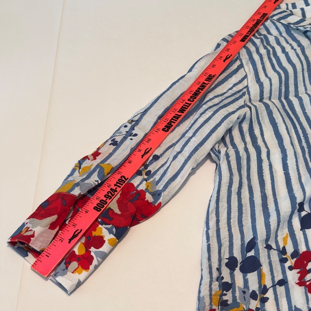 Multiples Blue & White Striped Floral Button-Up Blouse - Picture 6 of 10